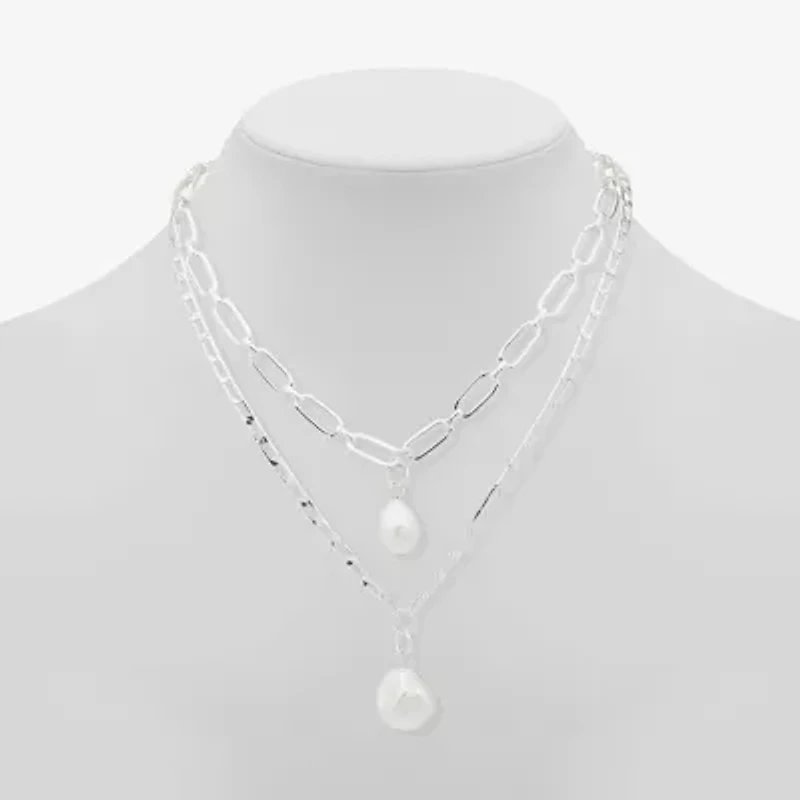 Worthington Silver Tone Simulated Pearl Womens 21 Inch Strand Necklace