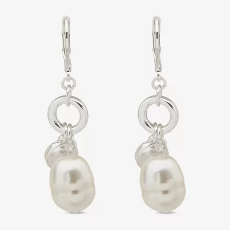 Worthington Silver Tone Simulated Pearl Womens Drop Earrings