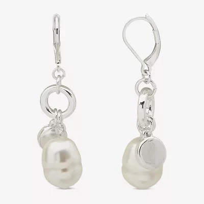 Worthington Silver Tone Simulated Pearl Womens Drop Earrings
