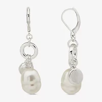 Worthington Silver Tone Simulated Pearl Womens Drop Earrings
