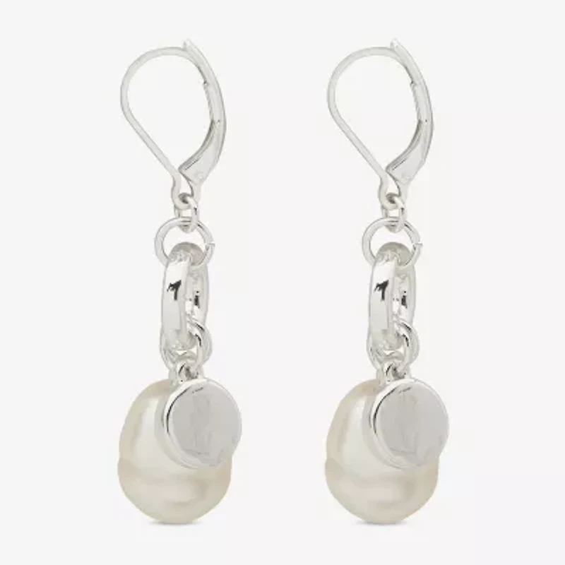 Worthington Silver Tone Simulated Pearl Womens Drop Earrings