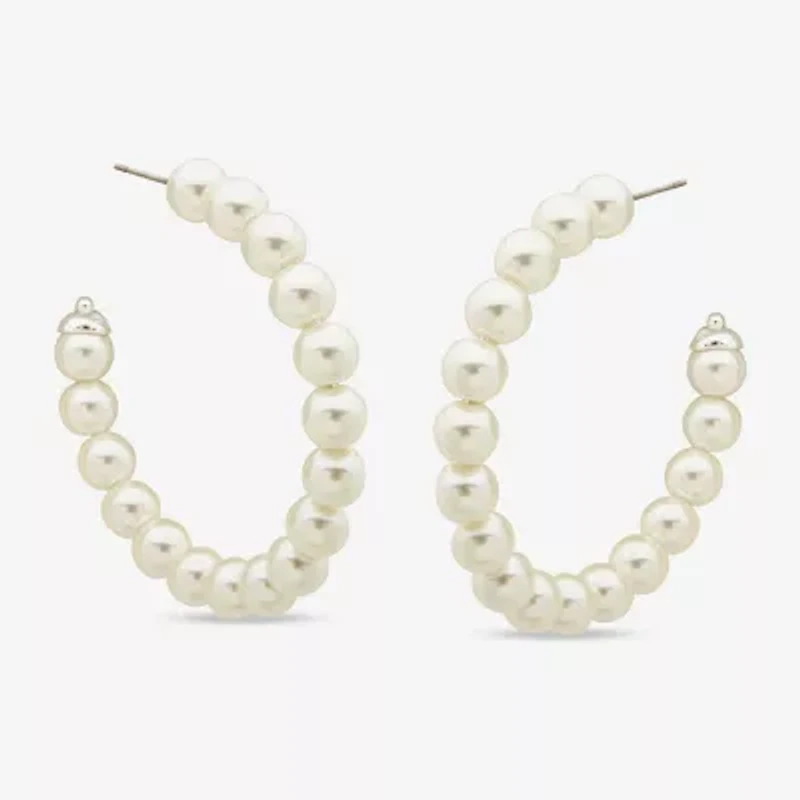 Worthington 49.6 Mm Simulated Pearl Womens 49.6mm Hoop Earrings