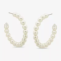 Worthington 49.6 Mm Simulated Pearl Womens 49.6mm Hoop Earrings