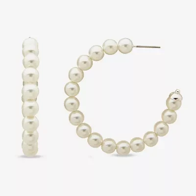 Worthington 49.6 Mm Simulated Pearl Womens 49.6mm Hoop Earrings