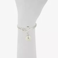 Worthington Silver Tone Simulated Pearl Womens Curb Chain Bracelet