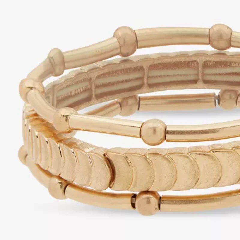 a.n.a Gold Tone Beaded Stretch Womens 3-pc. Bracelet Set