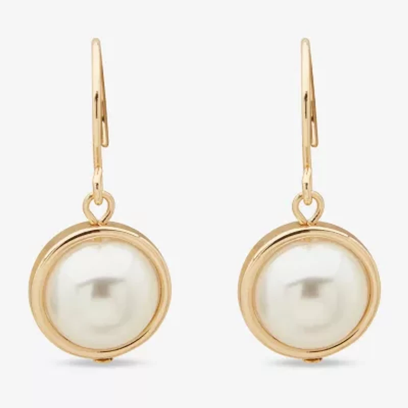 Worthington Womens Simulated Pearl Drop Earrings