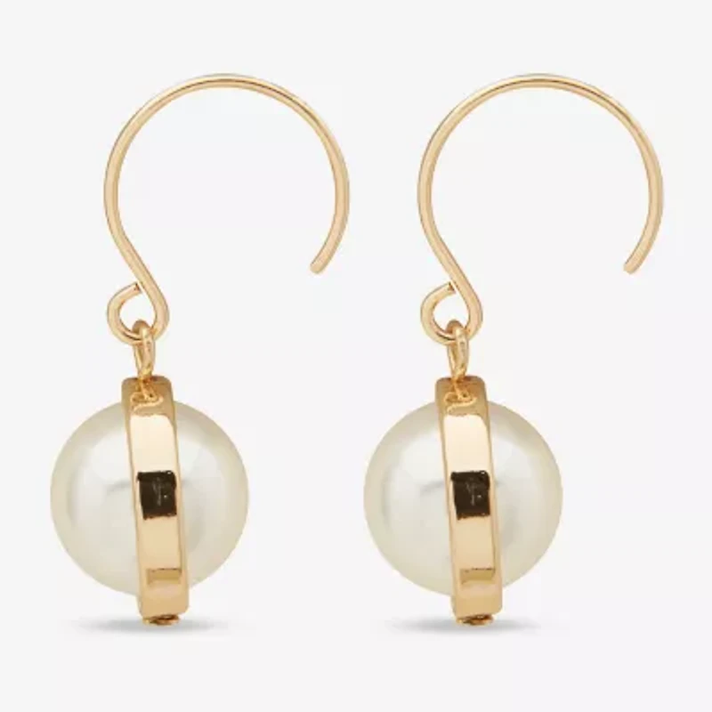 Worthington Womens Simulated Pearl Drop Earrings