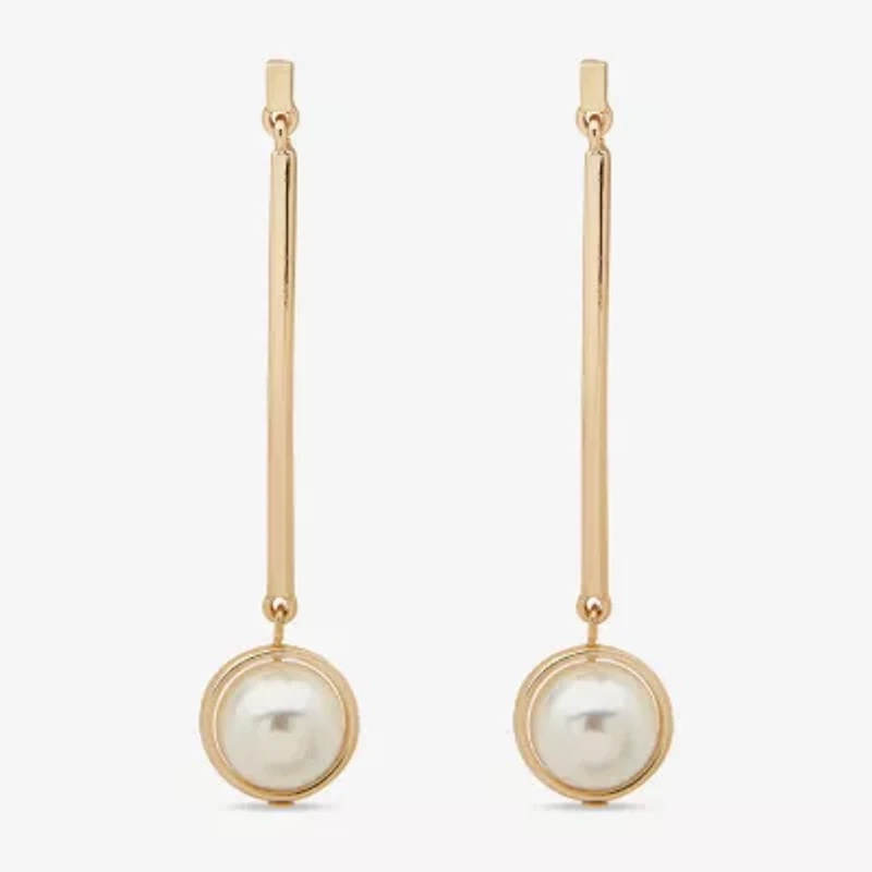 Worthington Linear Womens Simulated Pearl Drop Earrings
