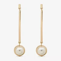 Worthington Linear Womens Simulated Pearl Drop Earrings