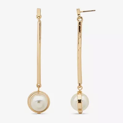 Worthington Linear Womens Simulated Pearl Drop Earrings