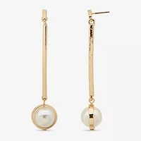 Worthington Linear Womens Simulated Pearl Drop Earrings