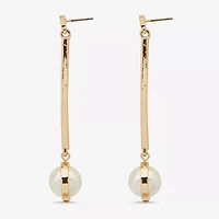 Worthington Linear Womens Simulated Pearl Drop Earrings