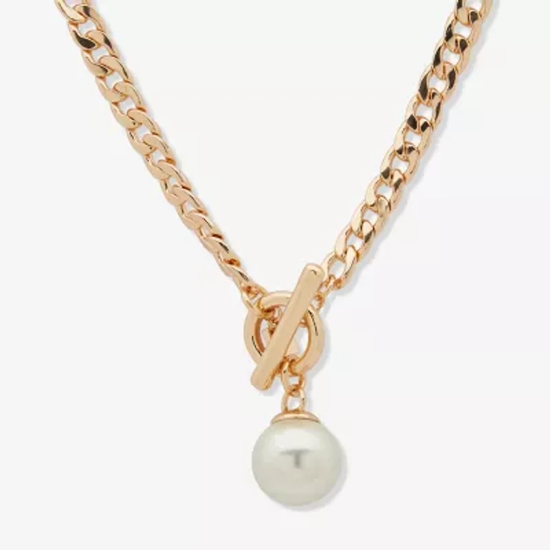 Worthington Toggle Pendant Womens White Simulated Pearl 19 Inch Pendant Necklace