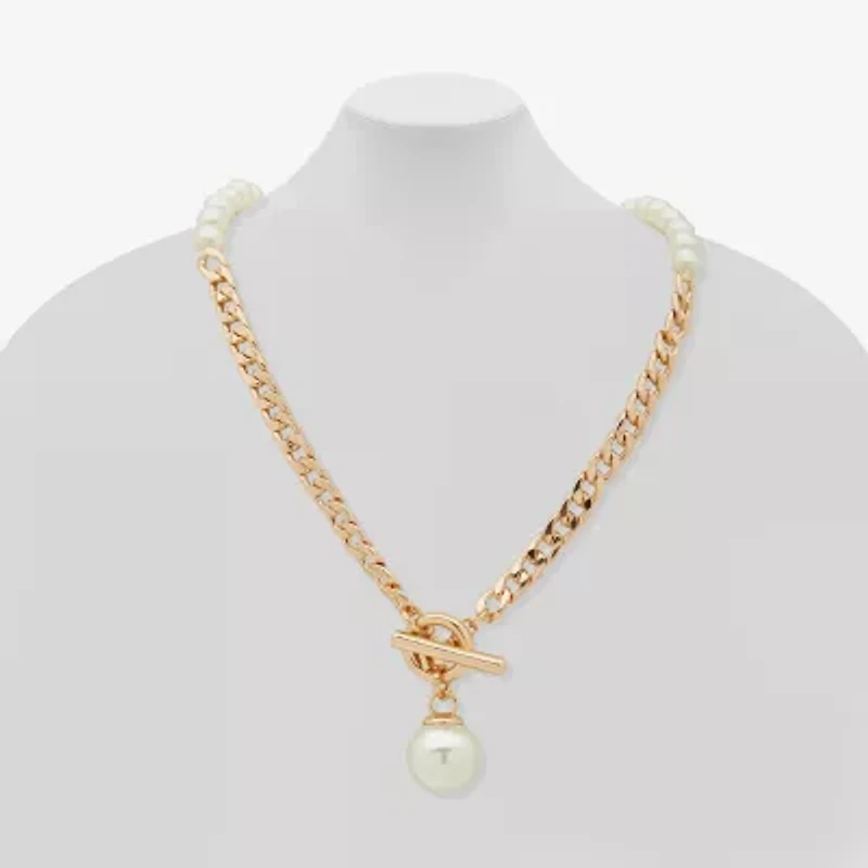 Worthington Toggle Pendant Womens White Simulated Pearl 19 Inch Pendant Necklace