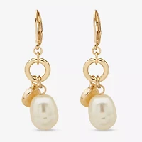 Worthington Charm Womens White Simulated Pearl Drop Earrings