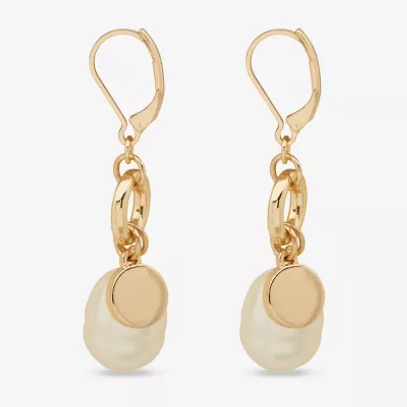 Worthington Charm Womens White Simulated Pearl Drop Earrings