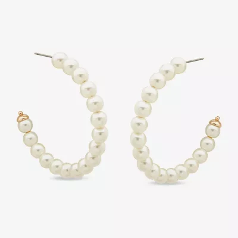 Worthington C Womens White Simulated Pearl 38.1mm Hoop Earrings
