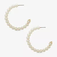 Worthington C Womens White Simulated Pearl 38.1mm Hoop Earrings