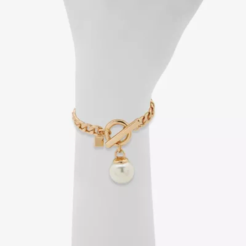 Worthington Toggle Charm Womens 8 Inch Curb Chain Bracelet