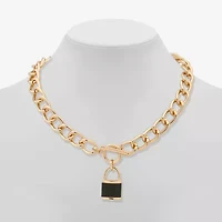 Worthington Gold Tone & Black Leather Lock Womens 17 Inch Pendant Necklace