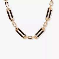Worthington Gold Tone & Black Leather Link Womens 17 Inch Collar Necklace
