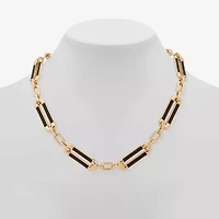 Worthington Gold Tone & Black Leather Link Womens 17 Inch Collar Necklace