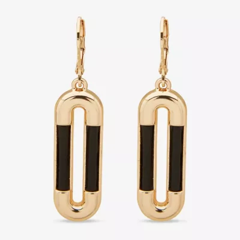 Worthington Gold Tone & Black Leather  Link Womens Paperclip Drop Earrings
