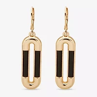 Worthington Gold Tone & Black Leather  Link Womens Paperclip Drop Earrings