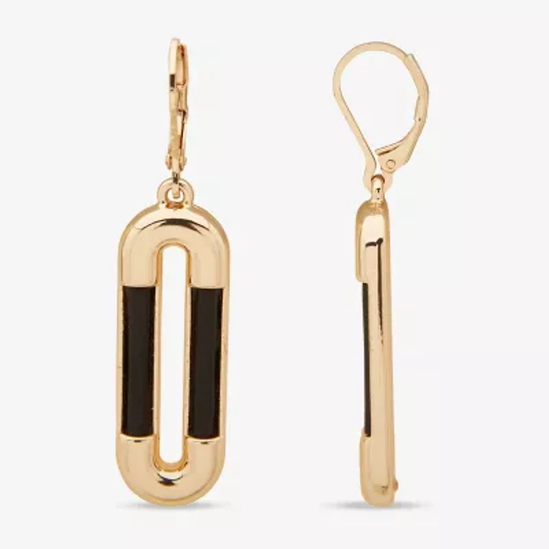 Worthington Gold Tone & Black Leather  Link Womens Paperclip Drop Earrings