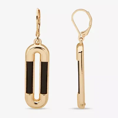 Worthington Gold Tone & Black Leather  Link Womens Paperclip Drop Earrings