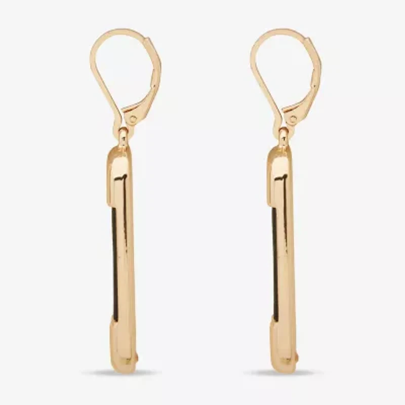 Worthington Gold Tone & Black Leather  Link Womens Paperclip Drop Earrings
