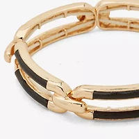 Worthington Gold Tone & Black Leather Link Womens Stretch Bracelet