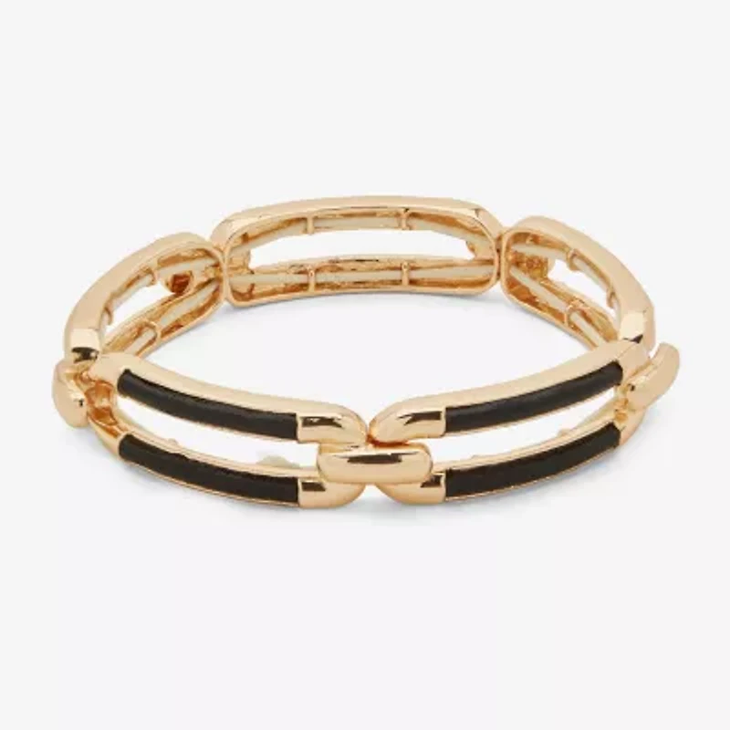Worthington Gold Tone & Black Leather Link Womens Stretch Bracelet