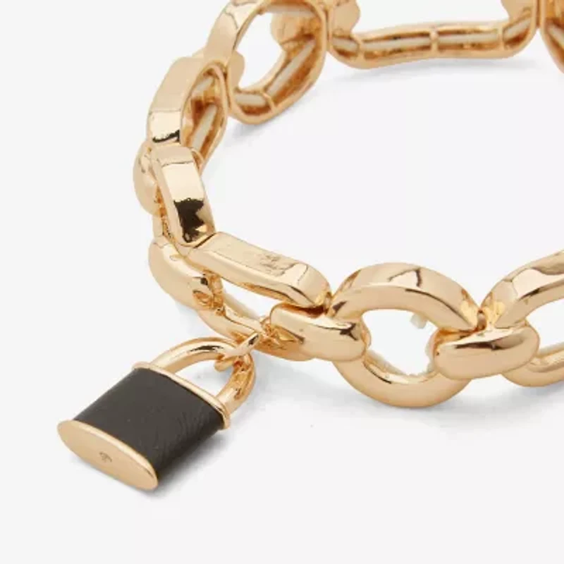 Worthington Gold Tone & Black Padlock Womens Stretch Bracelet