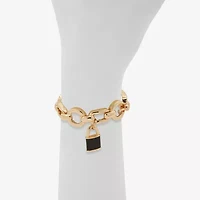 Worthington Gold Tone & Black Padlock Womens Stretch Bracelet