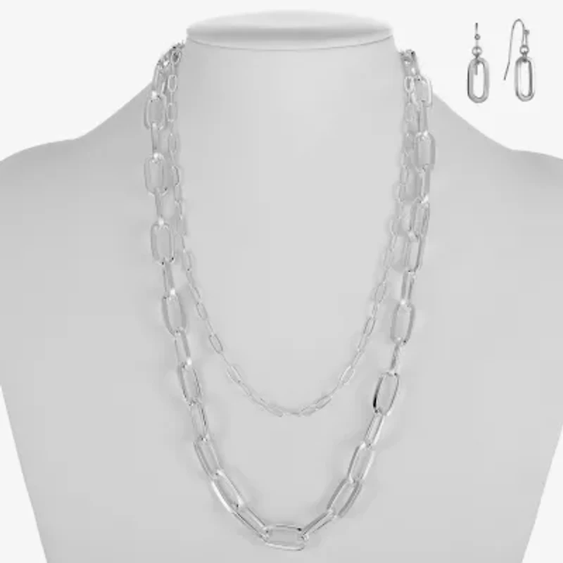 Liz Claiborne Layered Necklace And Drop Earring Womens 2-pc. Jewelry Set