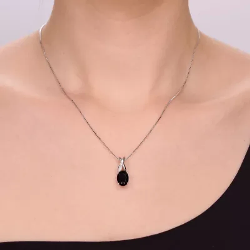 Womens Genuine Black Onyx Sterling Silver Oval 18 Inch Pendant Necklace