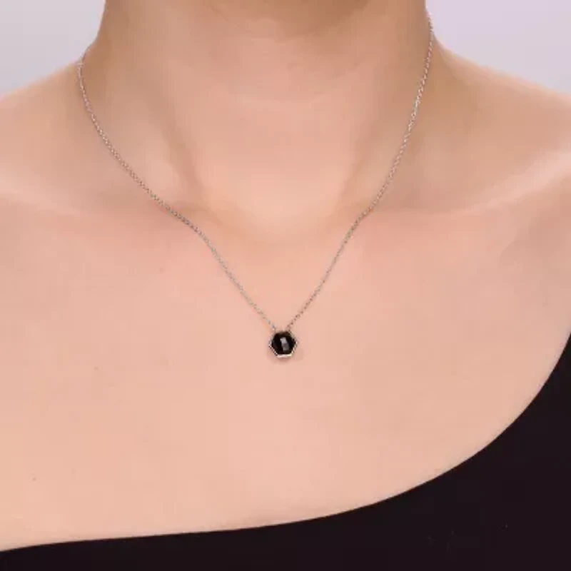 Womens Genuine Black Onyx Sterling Silver Round 18 Inch Pendant Necklace