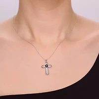 Womens Genuine Black Onyx Sterling Silver Cross 18 Inch Pendant Necklace