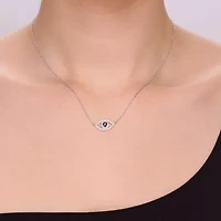 Womens Genuine Black Onyx Sterling Silver Evil Eye 18 Inch Pendant Necklace
