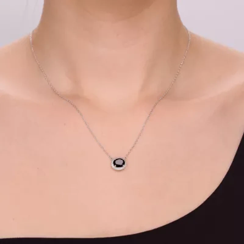 Womens Genuine Black Onyx Sterling Silver Oval 18 Inch Pendant Necklace