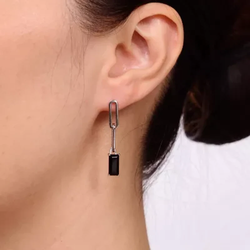 Womens Genuine Black Onyx Sterling Silver Drop Earrings