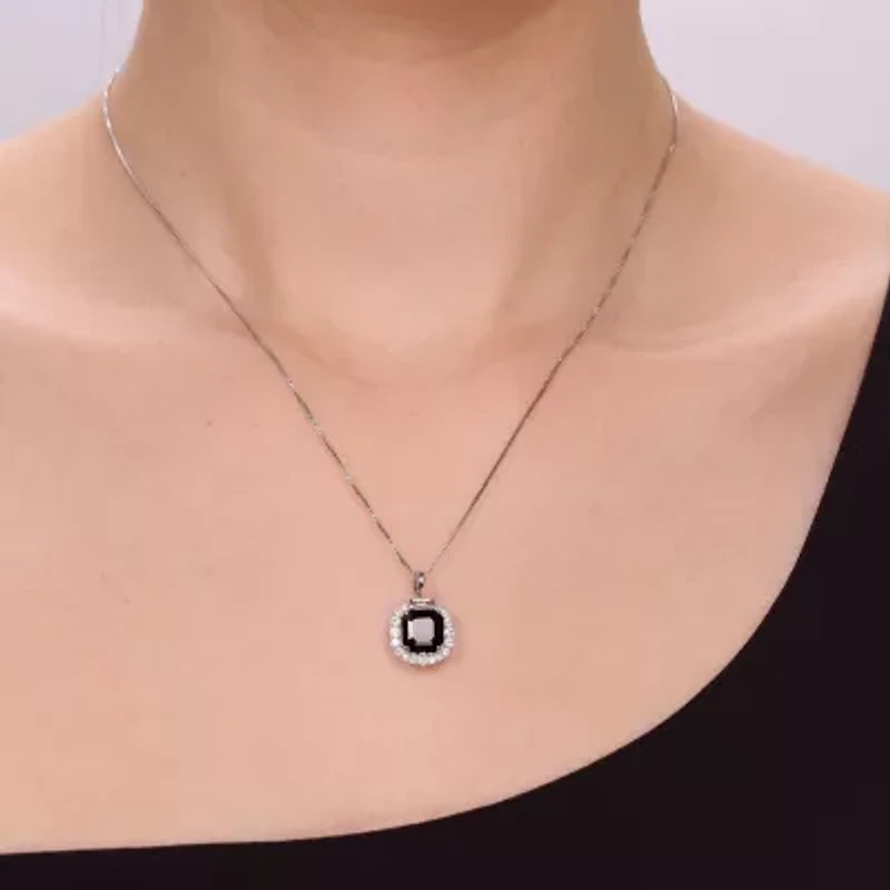 Womens Genuine Black Onyx Sterling Silver Cushion 18 Inch Pendant Necklace