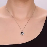 Womens Genuine Black Onyx Sterling Silver Cushion 18 Inch Pendant Necklace