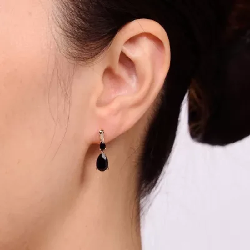 Womens Genuine Black Onyx 10K Gold Pear Drop Earrings