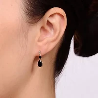 Womens Genuine Black Onyx 10K Gold Pear Drop Earrings