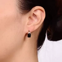 Womens Genuine Black Onyx 10K Gold Cushion Drop Earrings