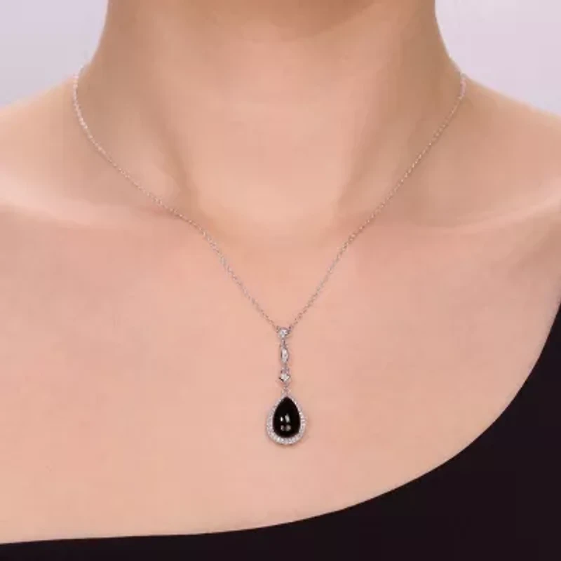 Womens Black Onyx Sterling Silver 18 Inch Y Necklace
