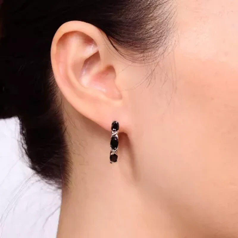 Womens Genuine Black Onyx Sterling Silver 22mm Hoop Earrings